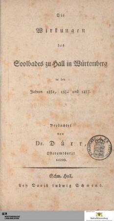 Die Wirkungen des Soolbades zu Hall in Würtemberg in den Jahren 1831, 1832 und 1833