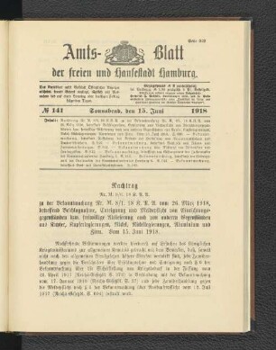 No. 141, 15. Juni 1918