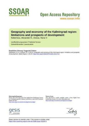 Geography and economy of the Kaliningrad region: limitations and prospects of development