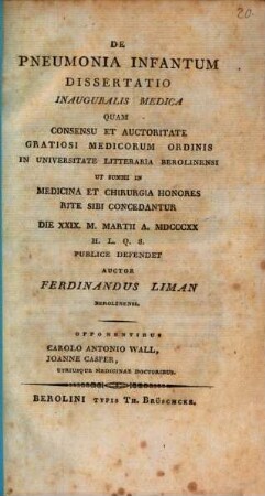 De pneumonia infantum : Diss. inaug. med.
