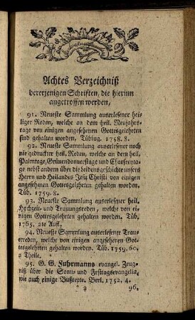 Achtes Verzeichniß dererjenigen Schriften, die hierinn angetroffen werden.