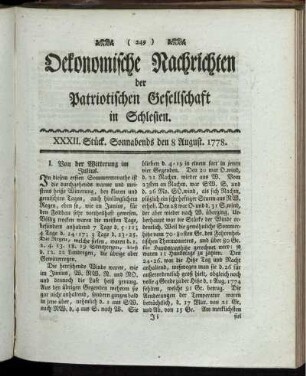 XXXII. Stück. Sonnabends den 8 August. 1778.