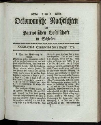 XXXII. Stück. Sonnabends den 8 August. 1778.