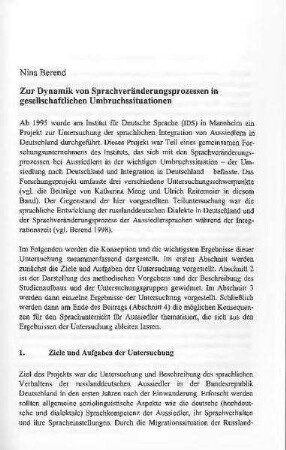 Zur Dynamik von Sprachveränderungsprozessen in gesellschaftlichen Umbruchssituationen