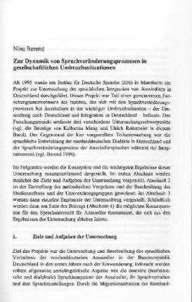 Zur Dynamik von Sprachveränderungsprozessen in gesellschaftlichen Umbruchssituationen