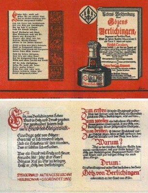 Werbeblatt der Fa. Steigerwald für den Kräuterbitter "Götz von Berlichingen"