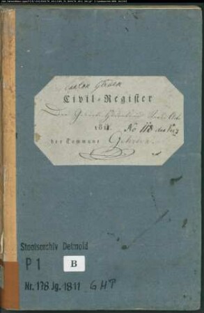 Zivilstandsregister der katholischen Gemeinde Gehrden, Kreis Warburg (GHT 1811). (Gemeinde: Katholische Gemeinde Gehrden)