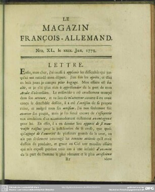 Nro. XL. le XXIX. Jan. 1778