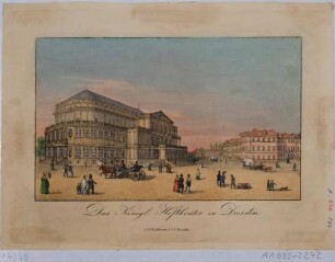 Der erste Bau der Semperoper (1841 erbaut, 1869 abgebrannt) auf dem Theaterplatz in Dresden, Blick nach Nordwesten