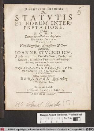 Disputatio Iuridica De Statutis Et Eorum Interpretatione