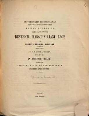 Universitatis Fridericianae utriusque Halis consociatae prorector et senatus latinam orationem beneficii. 1865