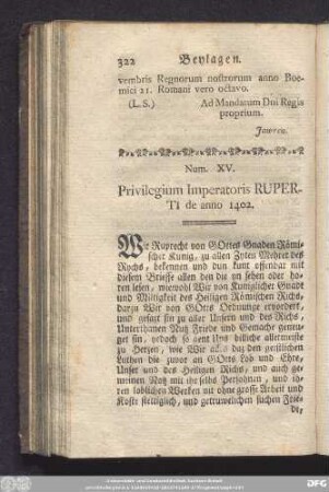 Num. XV. Privilegium Imperatoris Ruperti de anno 1402.