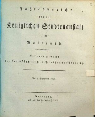Jahresbericht : bekannt gemacht bei der öffentlichen Preiseaustheilung. 1820/21