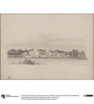 Potsdam-Sanssouci. Antikes Landhaus bei Schloss Charlottenhof. Perspektivische Ansicht von Nordosten