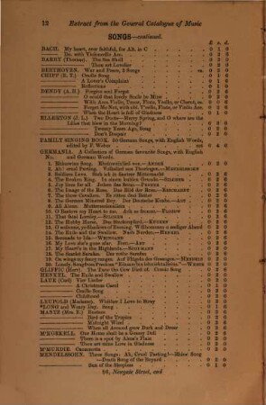 Extract from the general Catalogue of Music published and imported by Augener & Co.