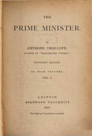 The Prime Minister : in 4 vol., 1