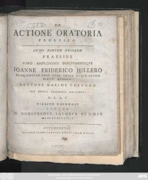 De Actione Oratoria Prolvsio
