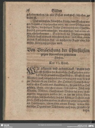 Von Vergleichung der Churfürsten gegen den andern gemeinen Fürsten