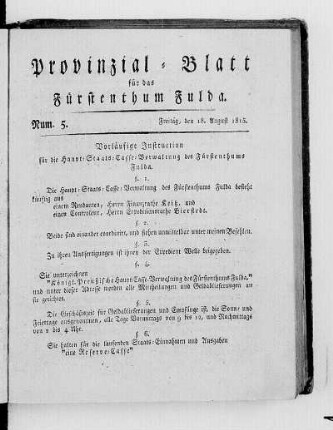 Num. 5., Ausgabe vom 18. August 1815