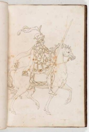 Reiter mit Pelzmütze und Lanze, in: Equestrium statuarum [...] formae [...] artificiosissime pictis, Bl. 42
