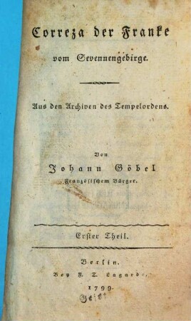 Correza der Franke vom Sevennengebirge : Aus den Archiven des Tempelordens, 1