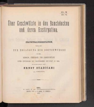 Über Geschwülste in den Bauchdecken und deren Exstirpation.