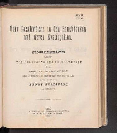 Über Geschwülste in den Bauchdecken und deren Exstirpation.