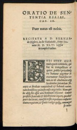 Oratio De Sententia Esaiae, Cap. IX. Puer natus est nobis.