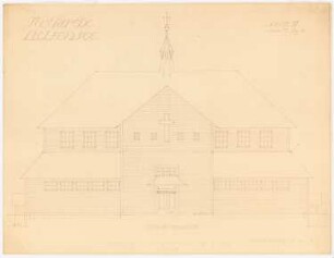 Evangelische Kirche am Lietzensee, Berlin-Charlottenburg: Aufriss: Vorderansicht (zur Straße) 1:50; Maßstabsleiste