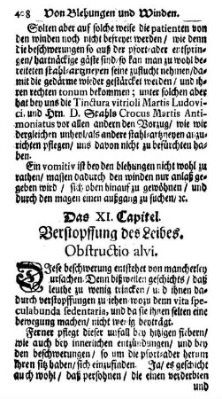 Das XI. Capitel. Verstopffung des Leibes. Obstructio alvi.