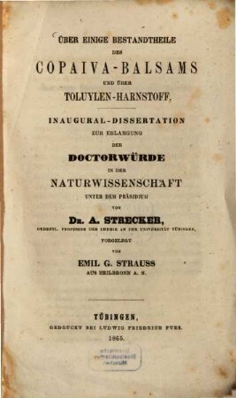 Ueber einige Bestandtheile des Copaiva-Balsams und über Toluylen-Harnstoff : Inaug. Diss.