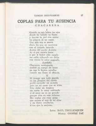 Coplas para tu ausencia : Chacarera