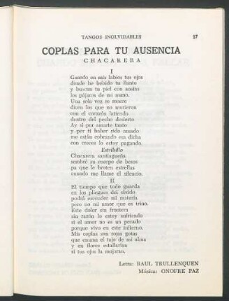 Coplas para tu ausencia : Chacarera