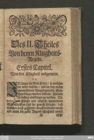 Erstes Capitel. Von der Klugheit insgemein.