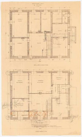 Einfamilien-Wohnhaus, Sauen: Grundriss Keller und Erdgeschoss 1:50