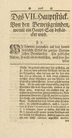 Das VII. Hauptstück. Von den Beweißgründen, womit ein Haupt-Satz bestärcket wird