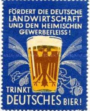 Vignette mit der Aufforderung, deutsches Bier zu trinken