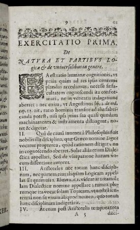 Exercitatio Prima. De Natura Et Partibus Logicæ & de universalibus in genere.