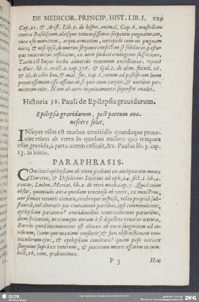 Historia 32. Pauli de Epilepsia grauidarum. Epilepsia grauidarum, post partum euanescere solet