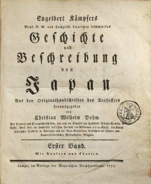 Engelbert Kaempfers Geschichte und Beschreibung von Japan : mit Kupfern und Charten, 1