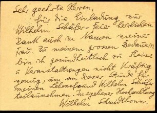 5-10-19-25.0000: Schmidtbonn, Dr. h. c. Wihelm, Dichter; diverse Schreiben ff.: Betr. Einladung