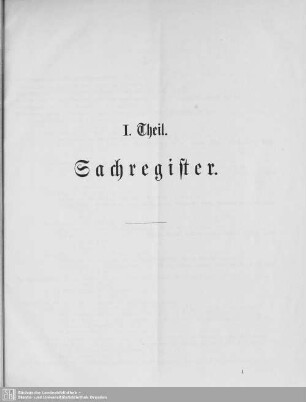 I. Teil: Sachregister