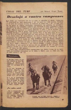 Desalojó a cuatro campeones : Cosas del turf