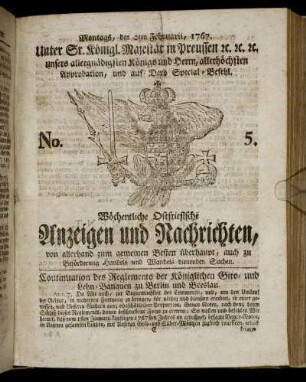 No. 5. Montags, den 2ten Februarii, 1767.