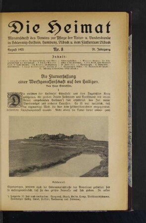 August 1921. Nr. 8. 31. Jahrgang.