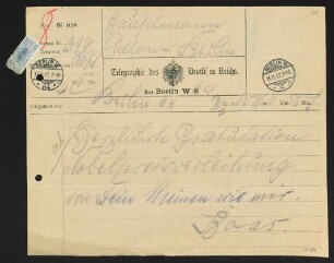 Brief von Ismar Boas an Gerhart Hauptmann