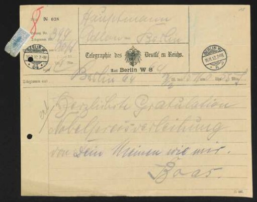 Brief von Ismar Boas an Gerhart Hauptmann
