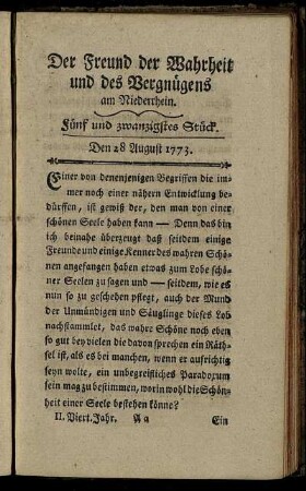 Fünf und zwanzigstes Stück. Den 28 August 1773.