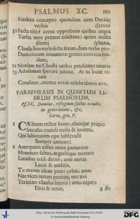 Paraphrasis In Quartum Librum Psalmorum.