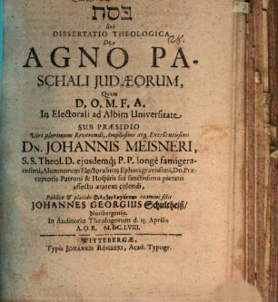 Pesaḥ sive dissertatio theologica de agno paschali Iudaeorum
